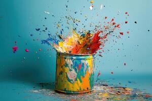 Colorful Paint Exploding From a Metal Bucket photo