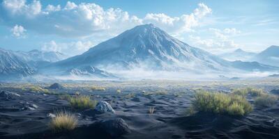 Serene Volcanic Valley Landscape 8K High Resolution Mountain Scenery photo