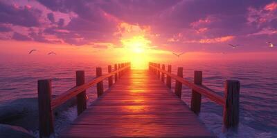 Serene Sunset Pier Ocean View Wooden Dock Peaceful Seascape photo