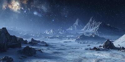 Majestic Night Snowy Peaks under Milky Way Galaxy photo