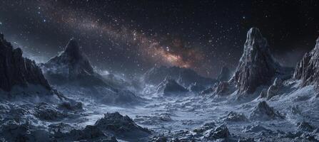Frozen Alien Planet Landscape Night Sky Milky Way Mountains Ice Space Sci Fi photo