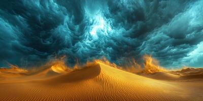 Dramatic Desert Storm Sand Dunes Teal Cloudscape photo