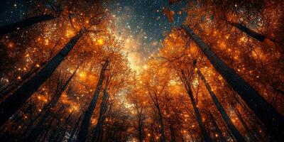 Magical Autumn Forest Starry Night Golden Leaves Nature photo