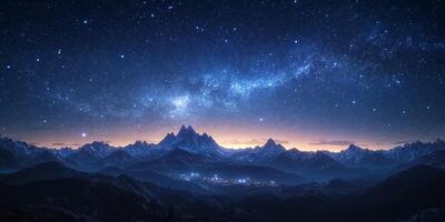 Majestic Milky Way Galaxy Over Snowy Mountain Range at Night photo