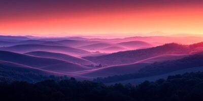Serene Sunset Landscape Rolling Hills Twilight Sky Farm photo