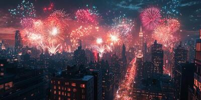Spectacular Cityscape Fireworks Display New Year s Eve Celebration photo
