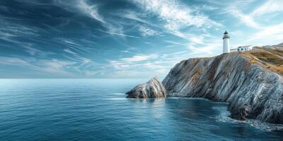 Coastal Lighthouse Seascape Dramatic Cliffs Ocean View Blue Sky photo