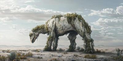 Stone Animal Statue Overgrown Desolate Landscape Climate Change Biodiversity Loss Extinct Creature photo