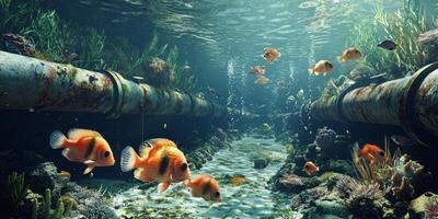 Underwater Oasis Fish Pipes Coral Reef Clean Water Ecosystem photo