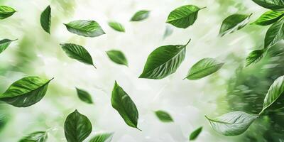 High Resolution 8K Image of Green Leaves in Motion Nature Spring Ecology photo
