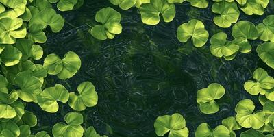 Lush Green Leaves Floating on Calm Water Nature Seamless Pattern Aquatic Plants photo