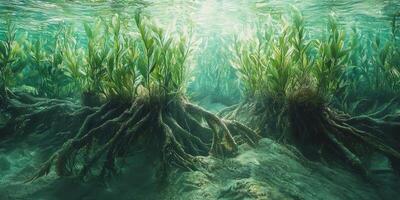 Underwater Plants Aquatic Roots Lush Green Riverbed Serenity Nature Ecosystem Ecology Botany photo