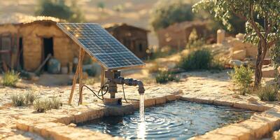 Solar Powered Water Pump in Desert Village Renewable Energy Water Conservation photo