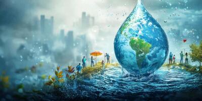 Earth as Water Droplet Humanity s Collaborative Water Conservation Efforts photo