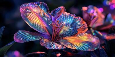 Iridescent Fantasy Flower 8K 3D Render Vibrant Petals Nature Botanical Art photo