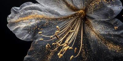 Luxurious Grey Flower with Golden Pollen Macro Photography photo