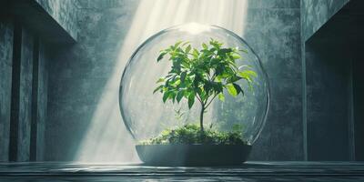 Protected Plant Sci Fi Terrarium Green Growth Modern Nature Sunlight High Res photo