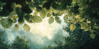 Lush Rainforest Canopy After Summer Storm Sunlit Leaves Rain Nature photo