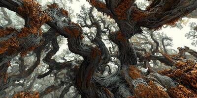 Enchanting Canopy of Ancient Twisted Trees Moss Lichen Forest Nature Fantasy photo