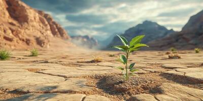 Resilient Plant in Arid Desert Landscape High Resolution 8k Image photo