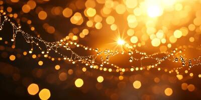 Golden Sunrise Dew Drops on Spiderweb Nature Macro Photography photo