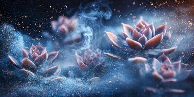 Mystical Desert Succulents Moonlit Vapor Sparkle photo