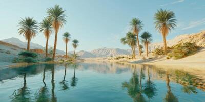 Oasis Serenity Desert Palm Trees Reflecting in Clear Water photo