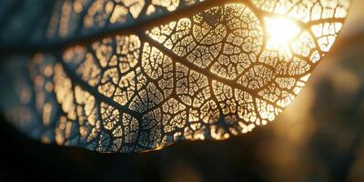 Sunlit Leaf Vein Detail Nature s Intricate Art High Resolution Macro Photography photo