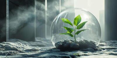 Protected Plant Futuristic Eco System Green Growth Sunlight Dome Sci Fi High Resolution photo