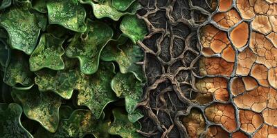 Lush Greenery vs Drought Stressed Soil High Resolution Plant Tissue Comparison photo