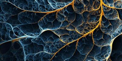 Intricate Blue Gold Fractal Leaf Nature Inspired Digital Art photo