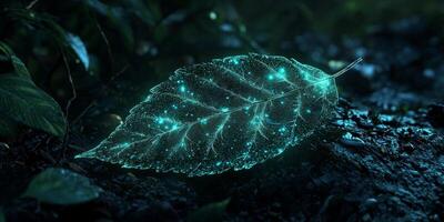 Bioluminescent Leaf Magical Nature Glowing Plants Dark Forest High Resolution photo