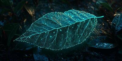Bioluminescent Leaf Glowing Nature Dark Fantasy High Resolution photo