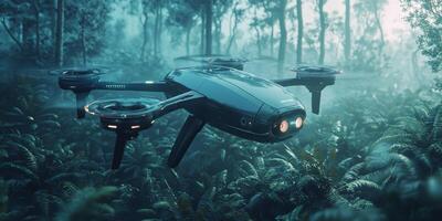 Futuristic Drone Monitoring Forest Environment photo