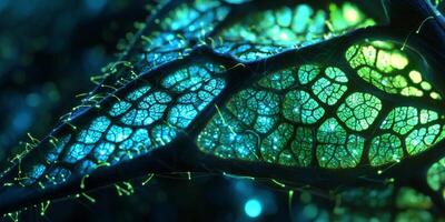 Microscopic Leaf Cross Section Xylem Phloem High Resolution 8K Nature Science Biology Green Blue photo