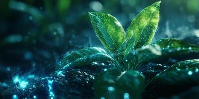 Futuristic Bio Luminescent Plant Glowing Leaves High Resolution 8k Nature photo