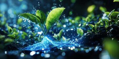 Futuristic Plant Holographic Water Glowing Nature 8k High Resolution photo