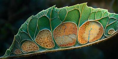 Intricate Leaf Detail Stunning Macro Photography of Nature s Art Botany Biology Cell Structure photo