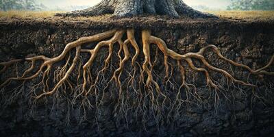 Majestic Tree Roots Underground Network Soil Nature Growth Botany Ecology High Resolution Detailed photo