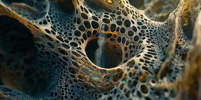 Microscopic Cellular Structure Abstract Gold Teal 8K Texture photo