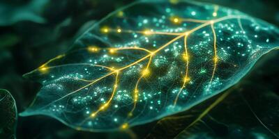 Glowing Leaf Veins Photosynthesis Energy Network Nature Macro photo