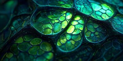 Microscopic Leaf Cross Section Xylem Phloem Cellular Detail Green Blue Hues High Resolution photo
