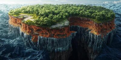 Lush Island Cliffside Ocean Forest Geology 8K photo