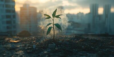 Resilient Plant Sprouting Amidst Urban Decay Hope Renewal Nature photo