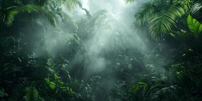 Lush Tropical Jungle Misty Rainforest Sunlight 8K High Resolution photo