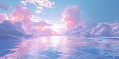 Dreamlike Pastel Sky Ocean Sunset Serene Cloudscape photo