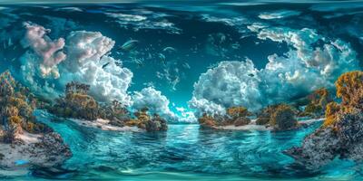 Surreal Ocean Paradise Dreamlike Clouds Tropical Island Fish photo