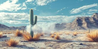Majestic Desert Cactus Landscape Arid Heat Haze 8k Resolution photo