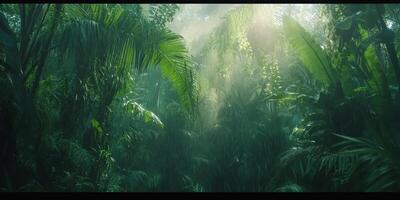 Lush Tropical Rainforest Rain Shower 8K Nature Background photo