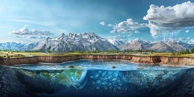 Earth s Water Cycle Aquifers Surface Water Atmosphere Mountains 8K photo